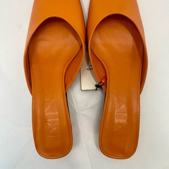 NWT MNG Mango Orange Leather Mules Heel Women’s 38 or 7.5 Pointed Square Toe - Picture 16 of 17